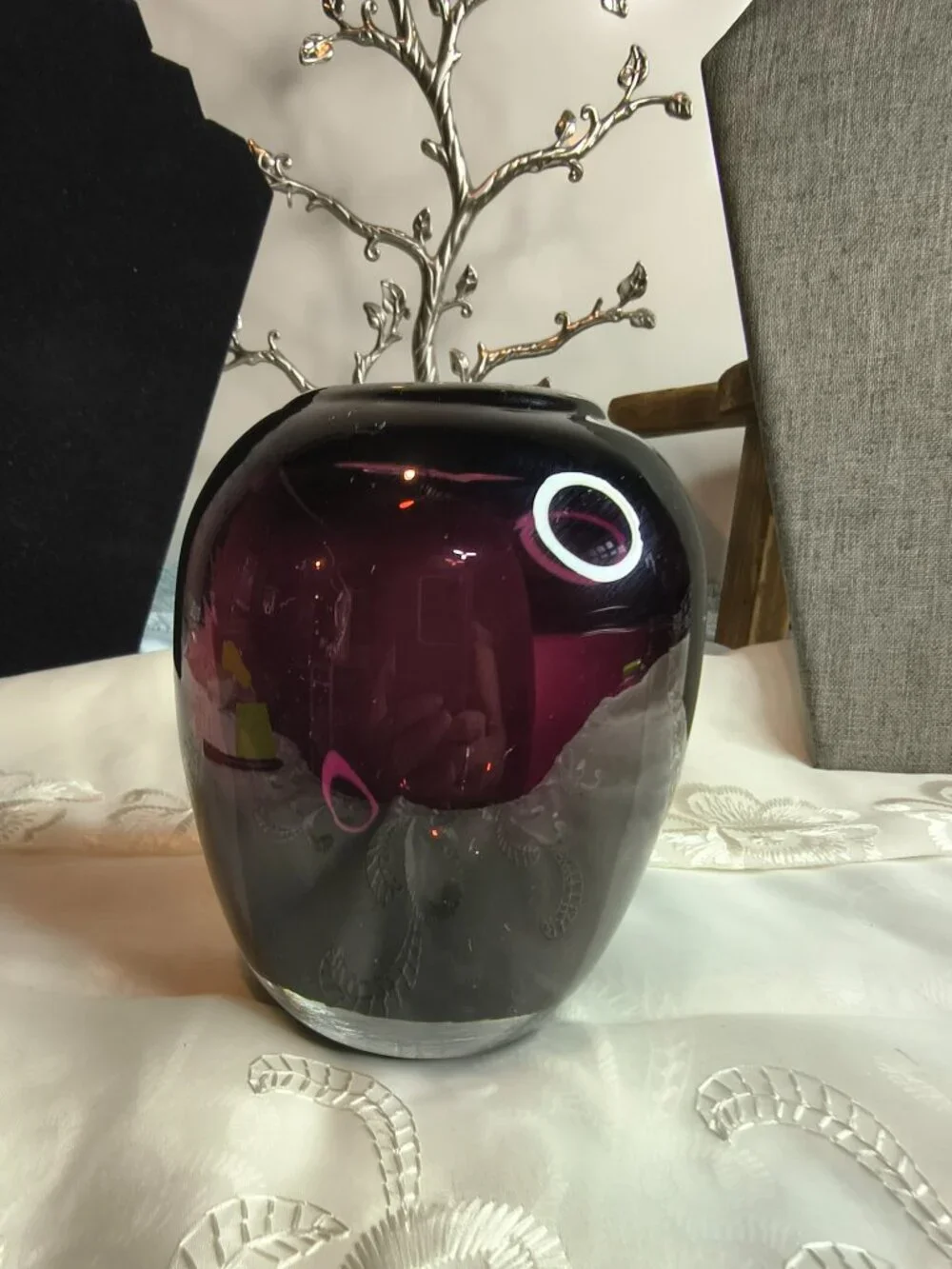 Amethyst and White Art Glass Vase